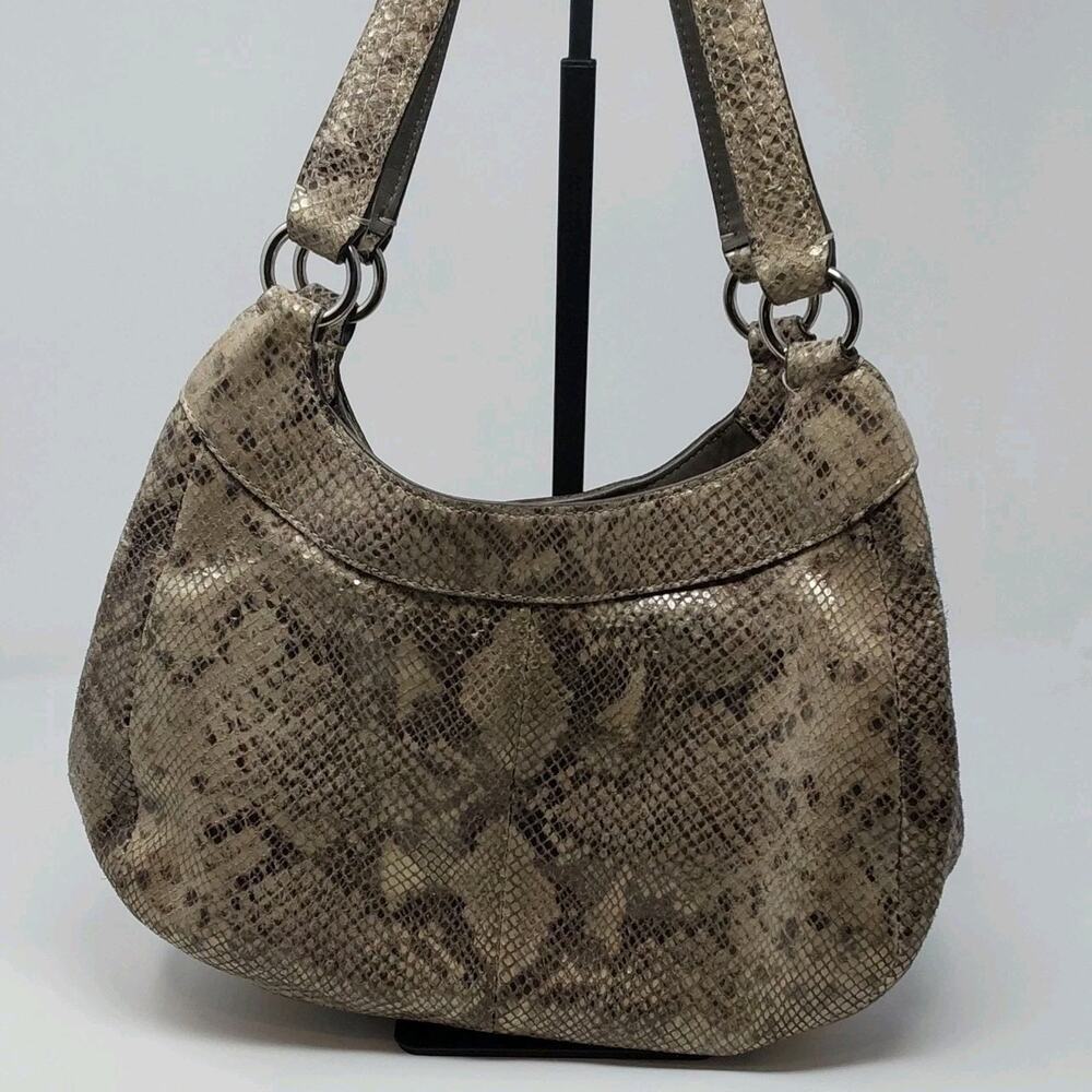 Coach Python Print Leather Hobo Shoulder Bag Gray Snake Embossed Purse - Picture 5 of 10